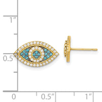 14k Black Rhodium-plated Polished Blue/White CZ Evil Eye Post Earrings-YE2203