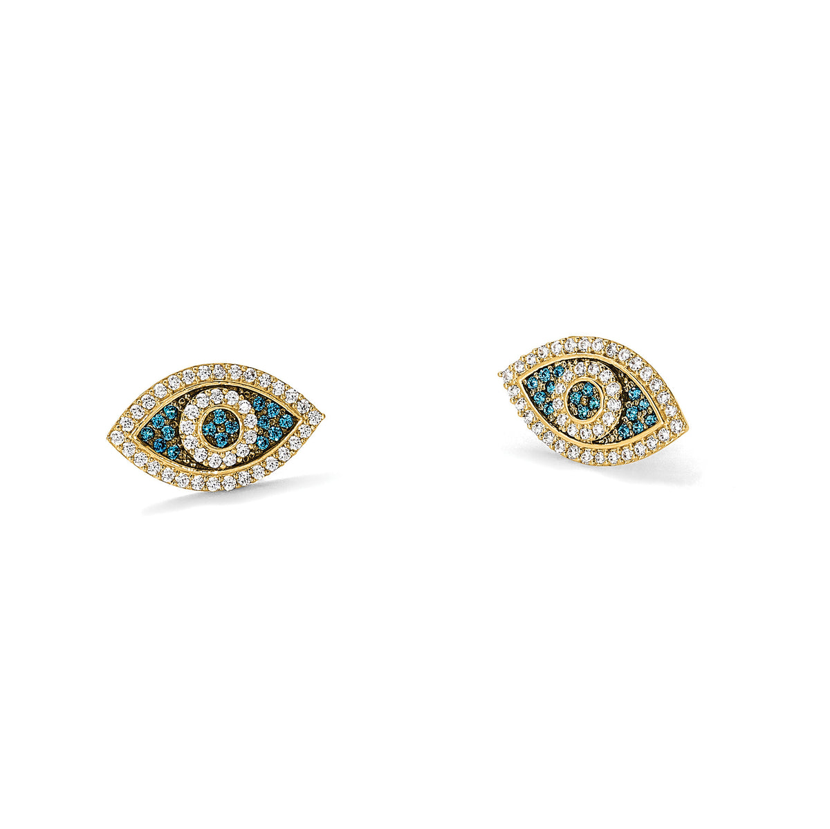 14k Black Rhodium-plated Polished Blue/White CZ Evil Eye Post Earrings-YE2203