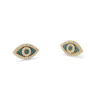 14k Black Rhodium-plated Polished Blue/White CZ Evil Eye Post Earrings-YE2203