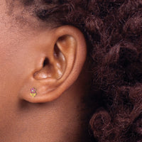 14K Polished Dark Pink & White CZ Flower Screwback Post Earrings-YE2207