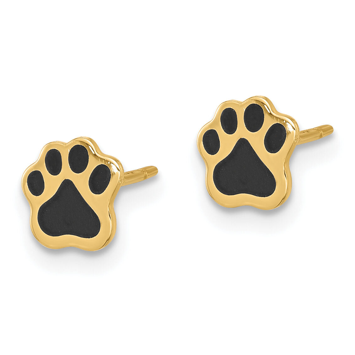 14K Polished Paw with Black Enamel Post Earrings-YE2216