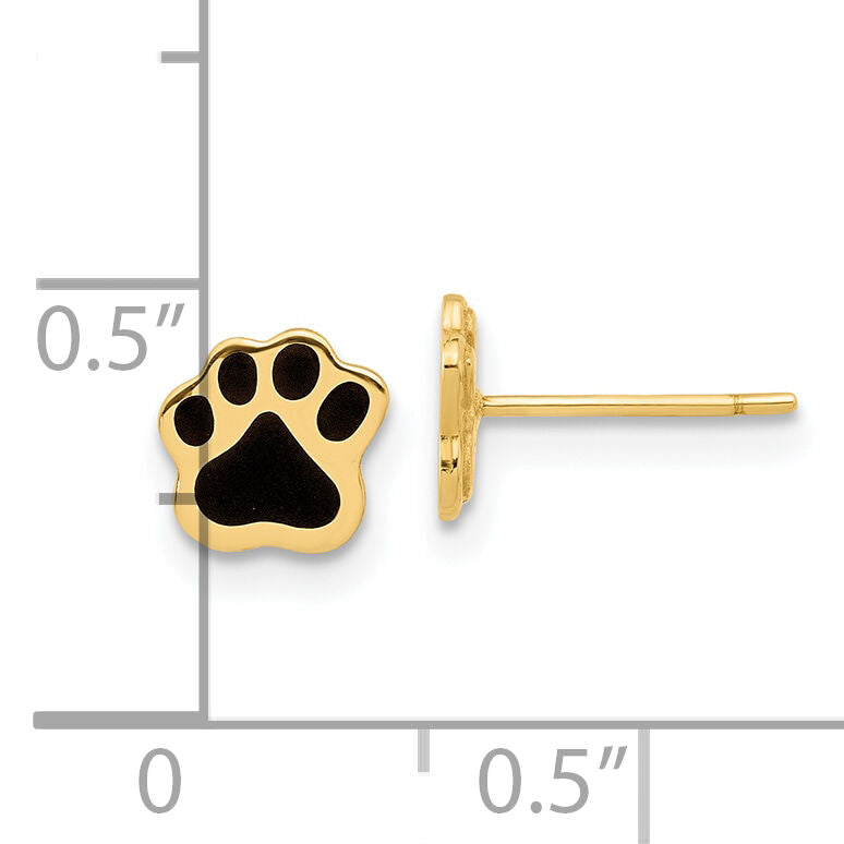 14K Polished Paw with Black Enamel Post Earrings-YE2216