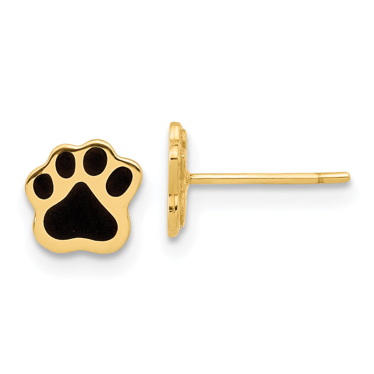 14K Polished Paw with Black Enamel Post Earrings-YE2216