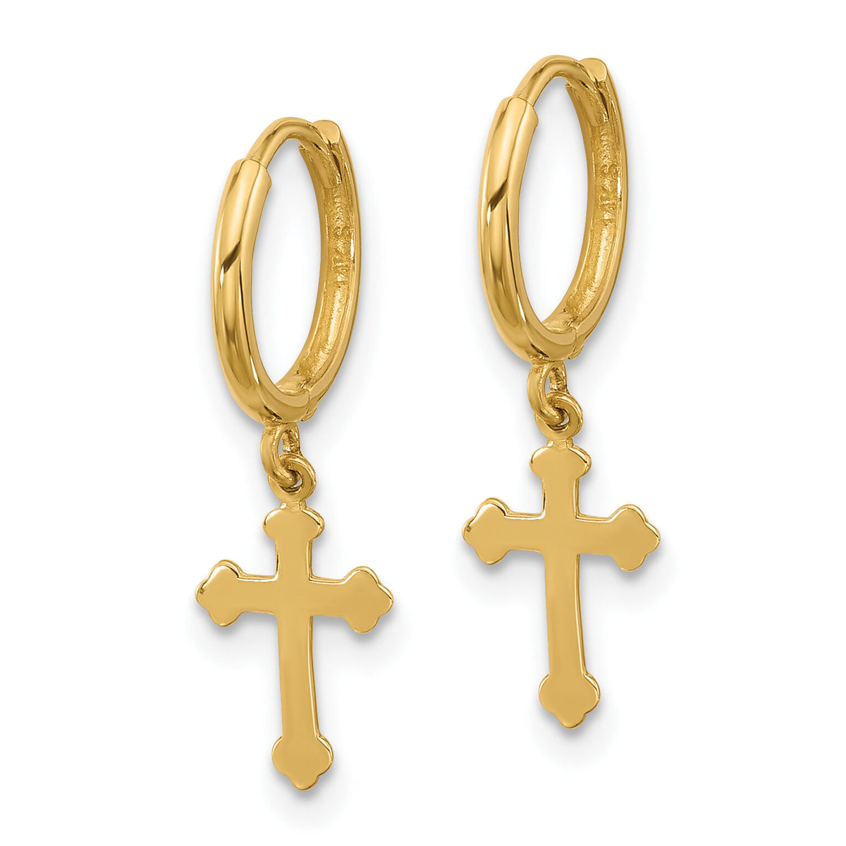 14K Hinged Dangle Cross Hoop Earrings-YE2222