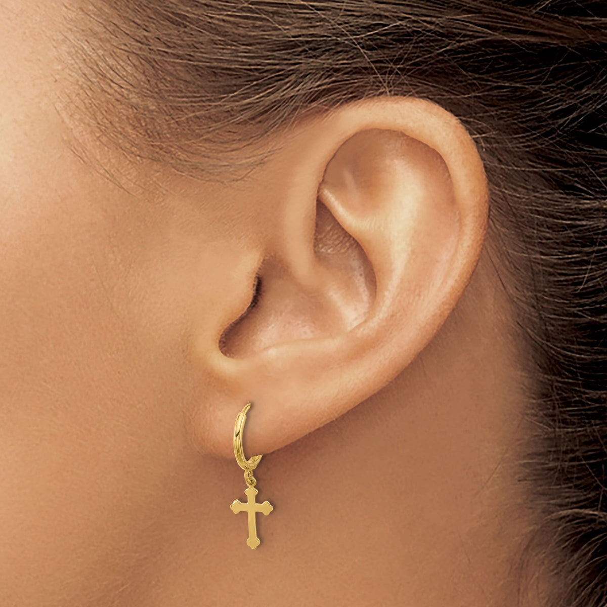 14K Hinged Dangle Cross Hoop Earrings-YE2222