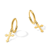 14K Hinged Dangle Cross Hoop Earrings-YE2222