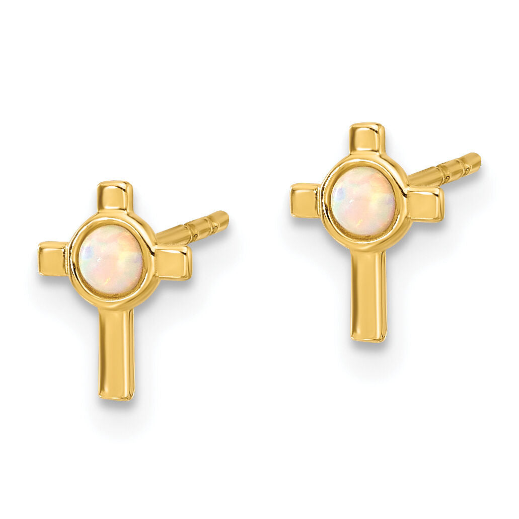 14K Created Opal Cross Post Earrings-YE2225