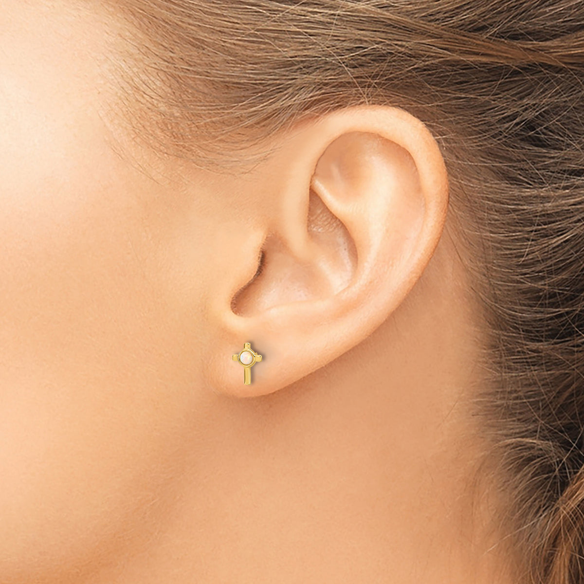 14K Created Opal Cross Post Earrings-YE2225