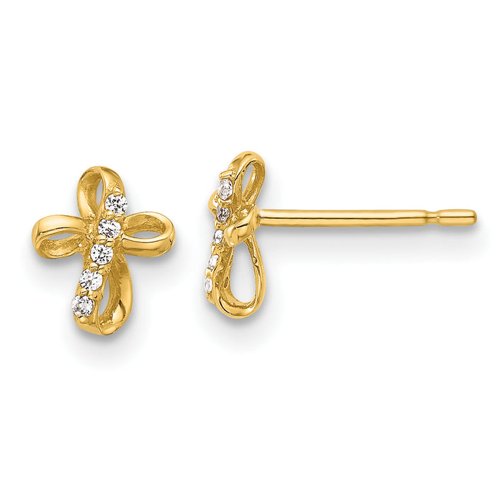 14K CZ Cross Post Earrings-YE2226