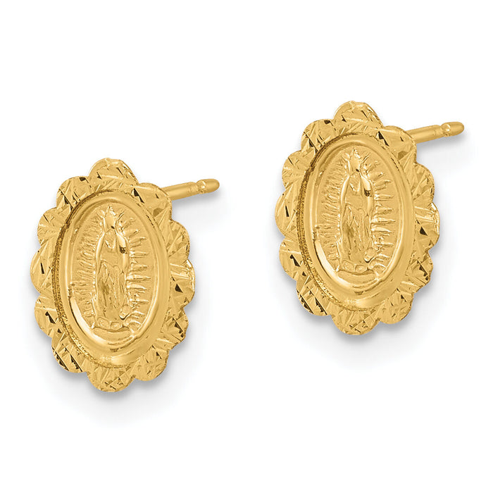 14K Diamond Cut Miraculous Medal Post Earrings-YE2228