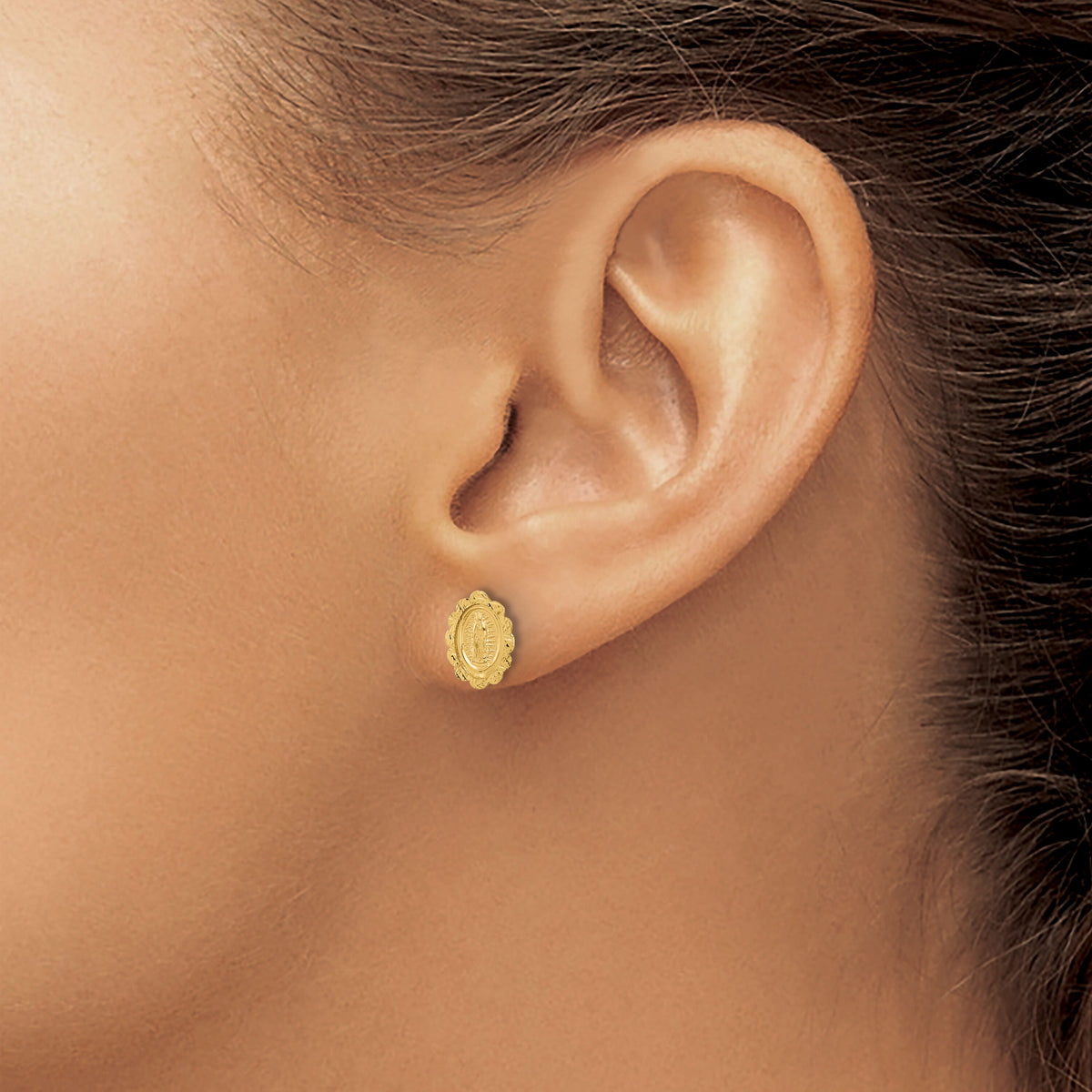 14K Diamond Cut Miraculous Medal Post Earrings-YE2228