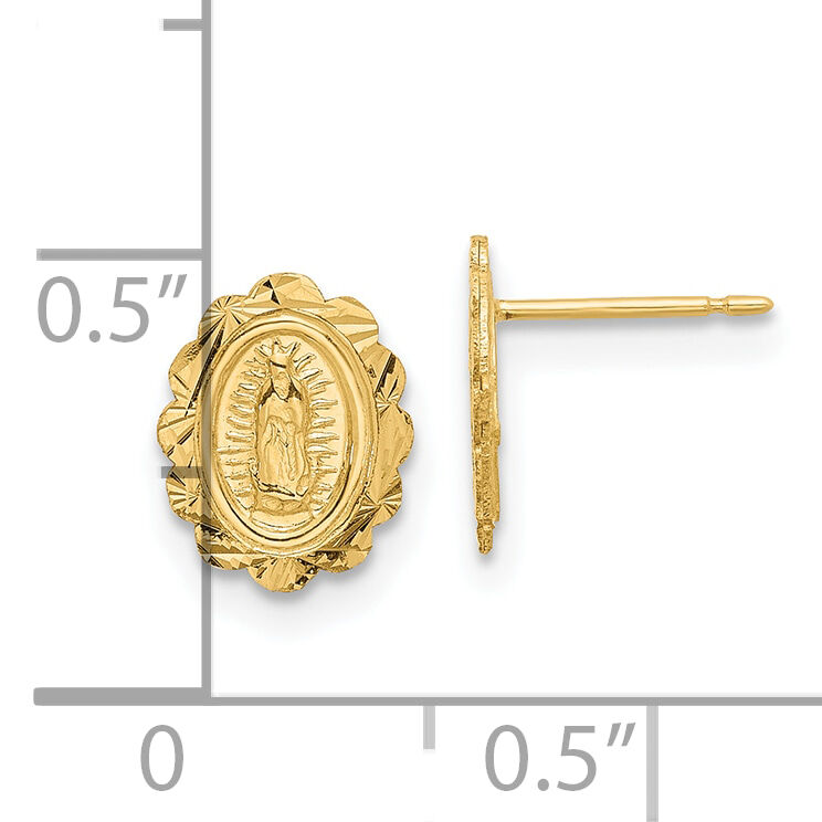 14K Diamond Cut Miraculous Medal Post Earrings-YE2228