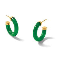 14K Polished 3.8mm Jade Post C-Hoop Earrings-YE2233