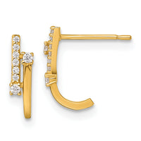14k Polished Fancy CZ Post J-Hoop Earrings-YE2234