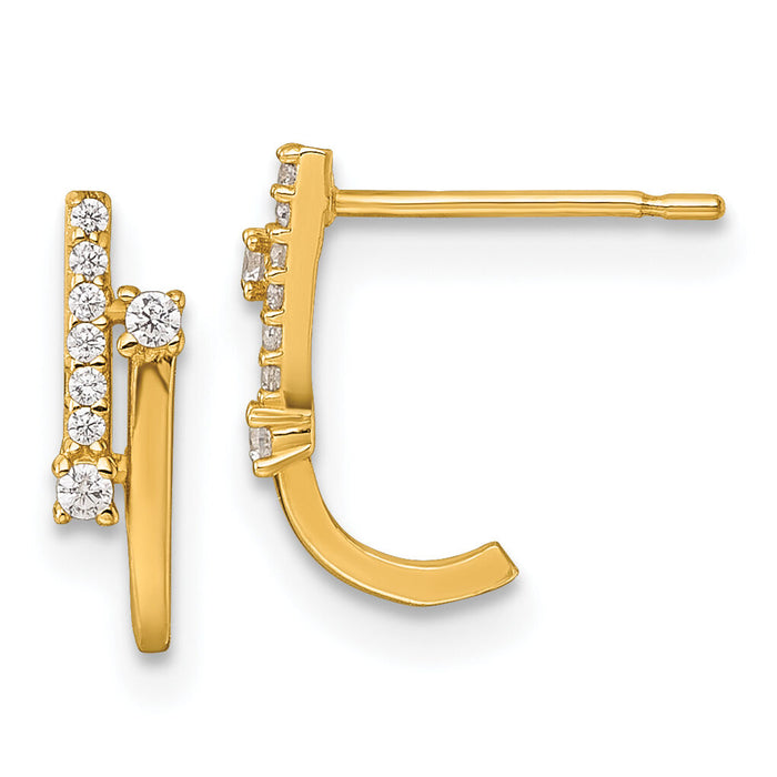 14k Polished Fancy CZ Post J-Hoop Earrings-YE2234