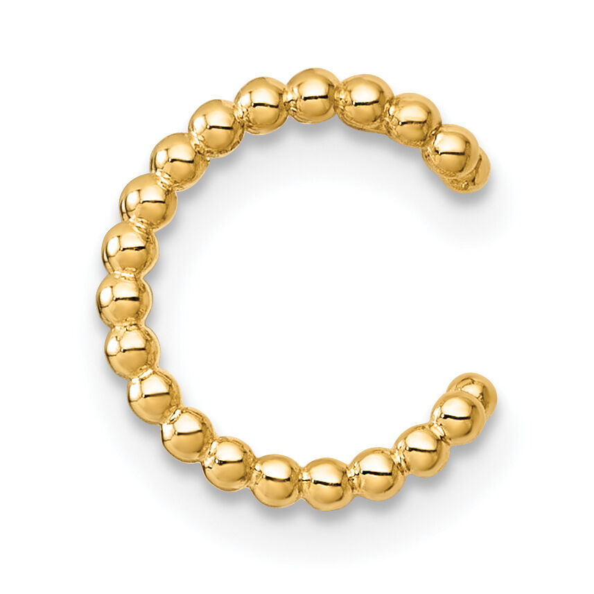 14k Polished 2 Row Beaded Single Ear Cuff-YE2252