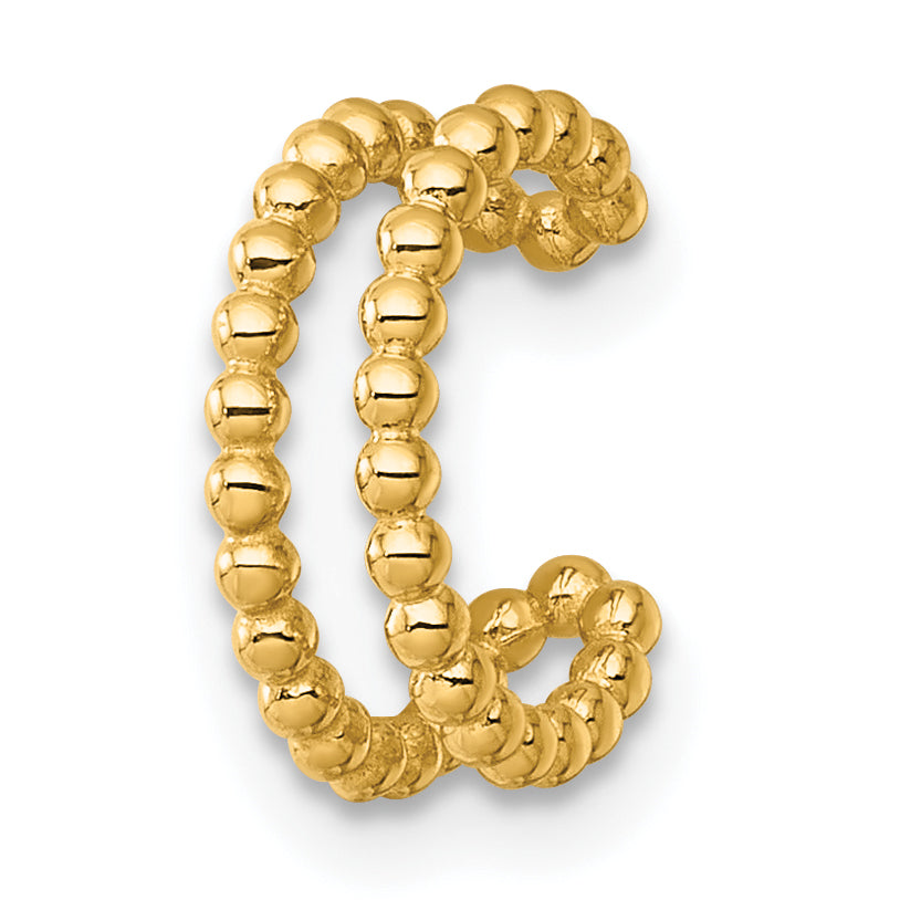 14k Polished 2 Row Beaded Single Ear Cuff-YE2252