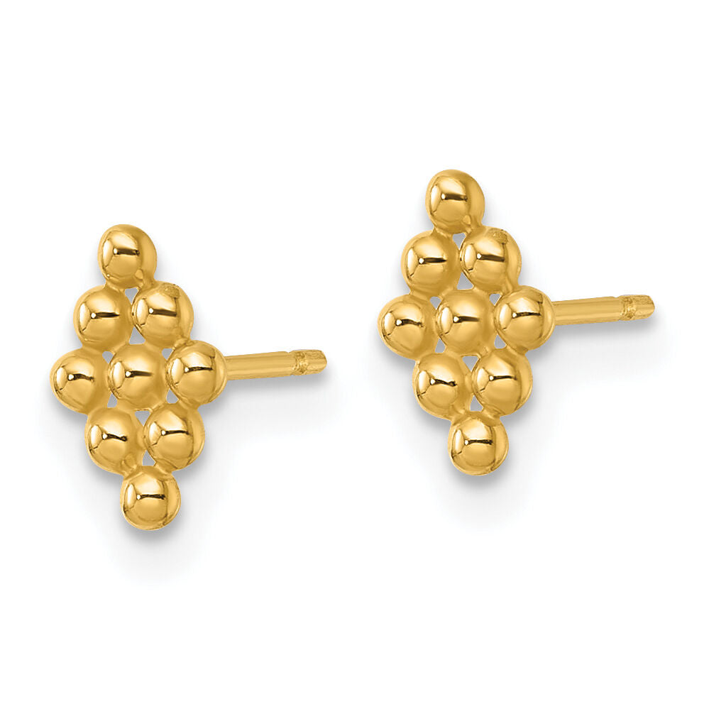 14k Polished and Beaded Marquise Post Earrings-YE2256