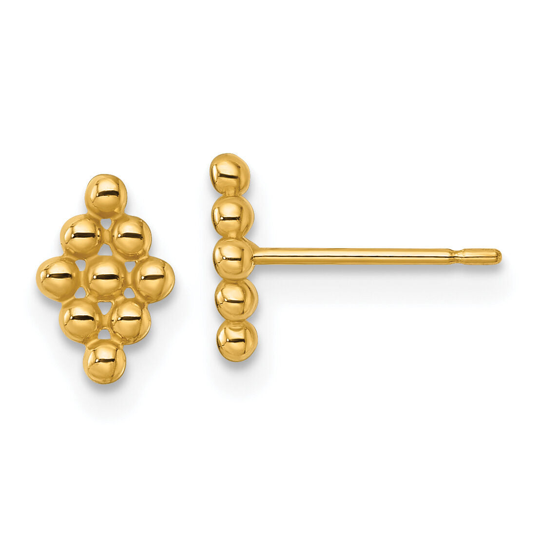 14k Polished and Beaded Marquise Post Earrings-YE2256
