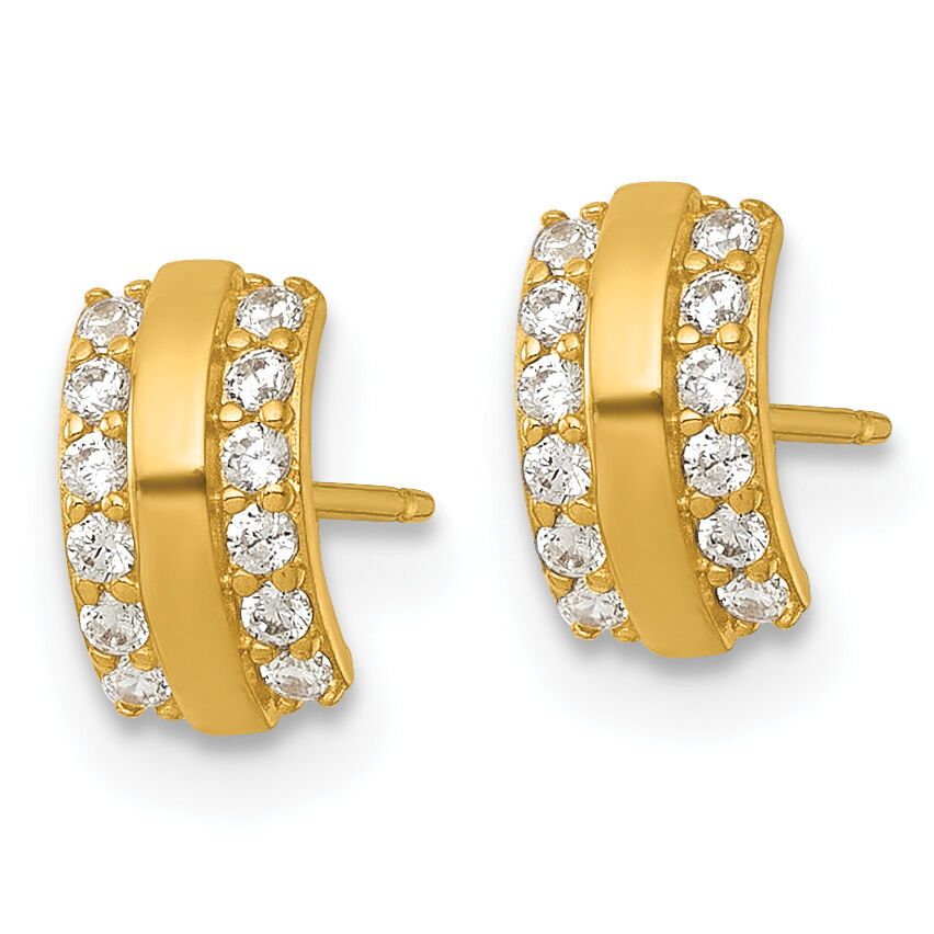 14k Polished CZ Curved Bar Post Earrings-YE2259