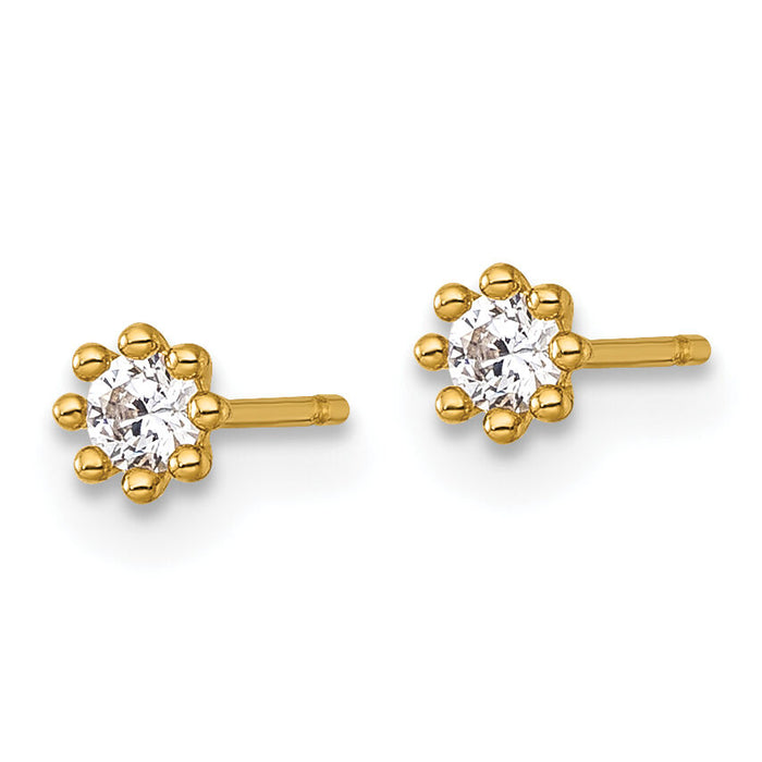 14k Polished and Beaded Round CZ Post Earrings-YE2261