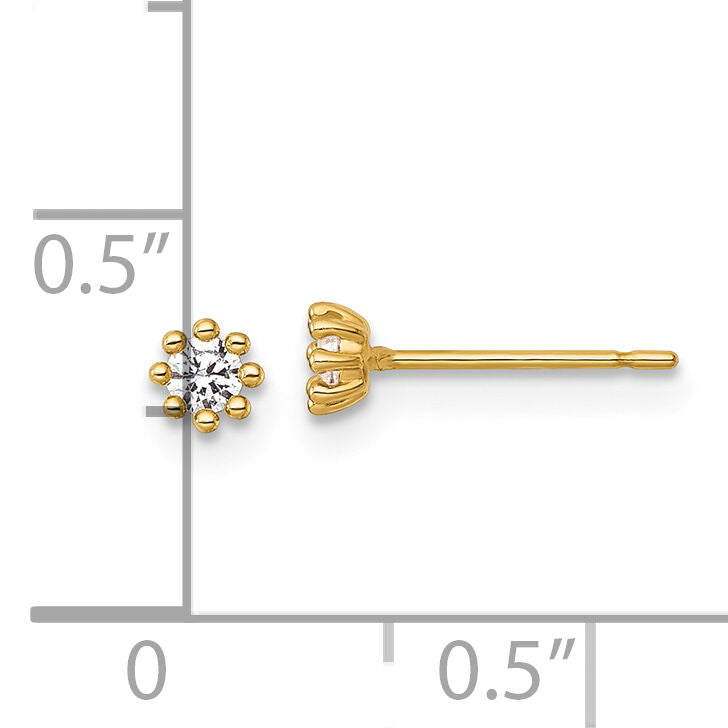 14k Polished and Beaded Round CZ Post Earrings-YE2261
