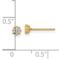 14k Polished and Beaded Round CZ Post Earrings-YE2261