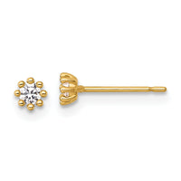 14k Polished and Beaded Round CZ Post Earrings-YE2261