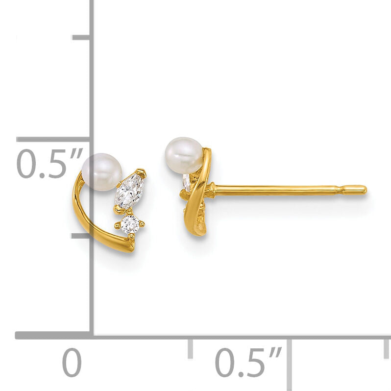 14k Polished CZ and Freshwater Cultured Pearl Post Earrings-YE2264