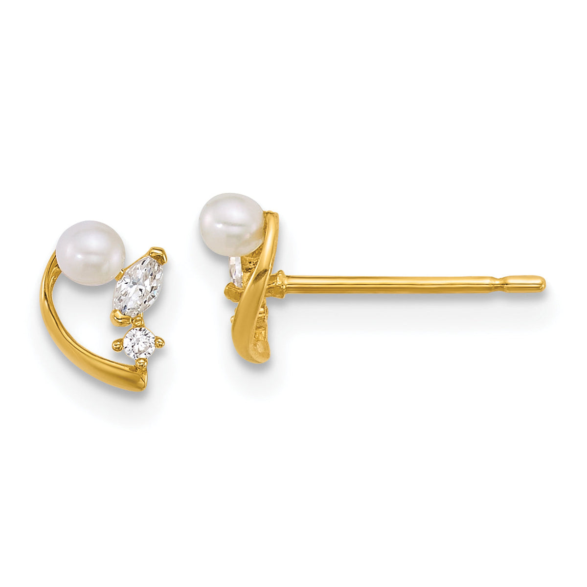 14k Polished CZ and Freshwater Cultured Pearl Post Earrings-YE2264