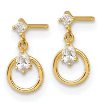 14k Polished CZ Circle Post Dangle Earrings-YE2265