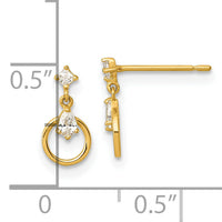 14k Polished CZ Circle Post Dangle Earrings-YE2265