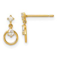 14k Polished CZ Circle Post Dangle Earrings-YE2265