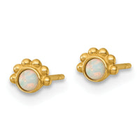 14k Polished and Beaded Created Opal Post Earrings-YE2266