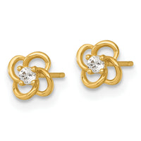 14k Polished CZ Flower Post Earrings-YE2267