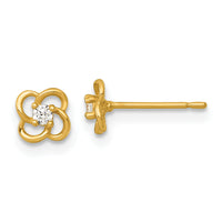 14k Polished CZ Flower Post Earrings-YE2267