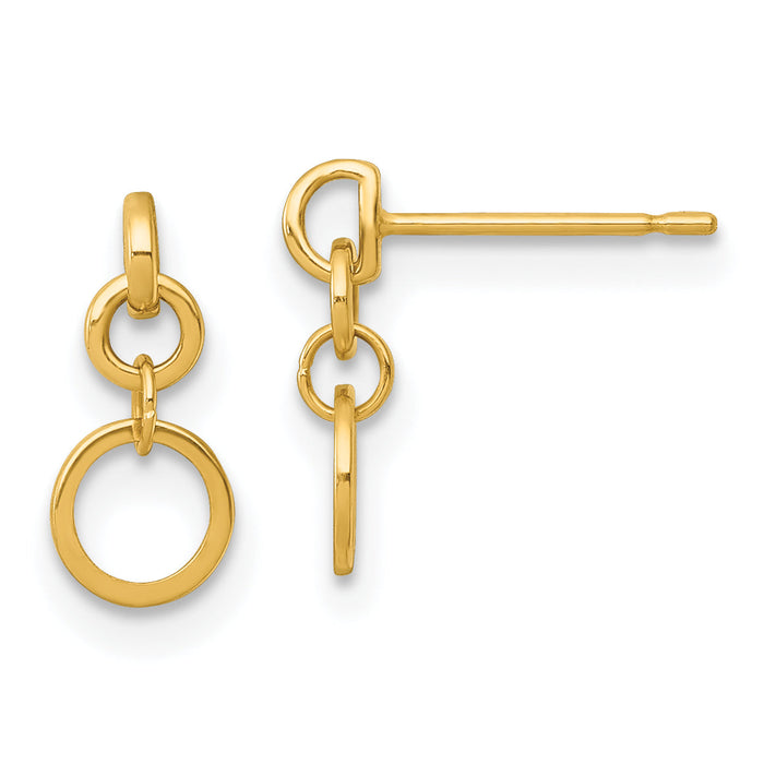 14k Polished Circles Post Dangle Earrings-YE2271