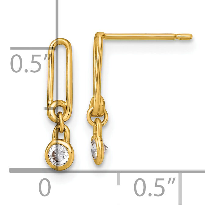 14k Polished CZ Paperclip Link Post Dangle Earrings-YE2274