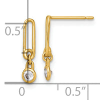 14k Polished CZ Paperclip Link Post Dangle Earrings-YE2274
