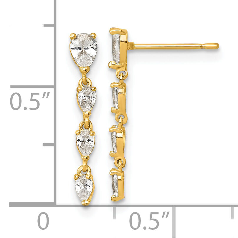 14k Polished Fancy CZ Post Dangle Earrings-YE2275