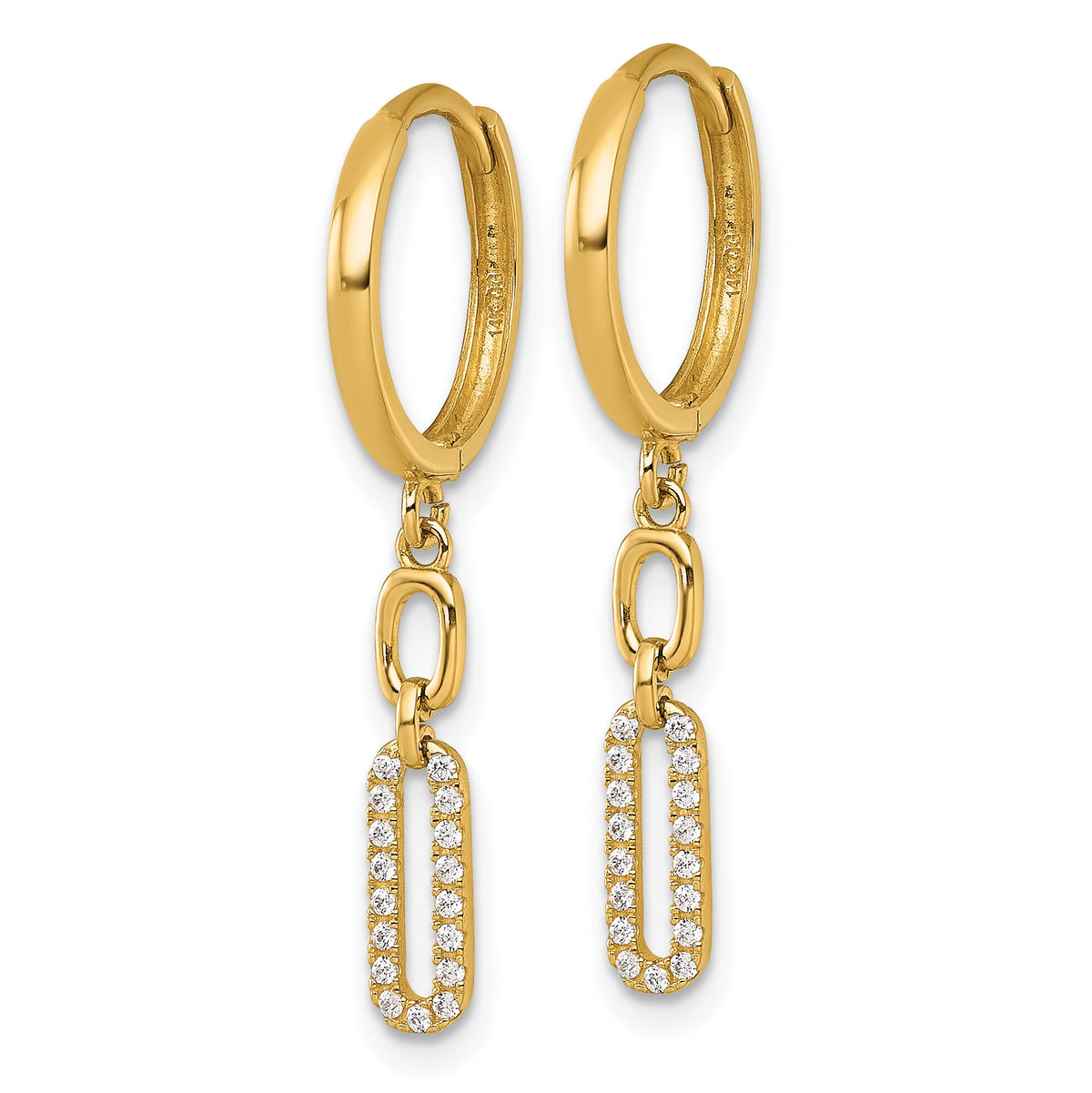 14k Polished Fancy CZ Link Dangle Hinged Round Hoop Earrings-YE2276