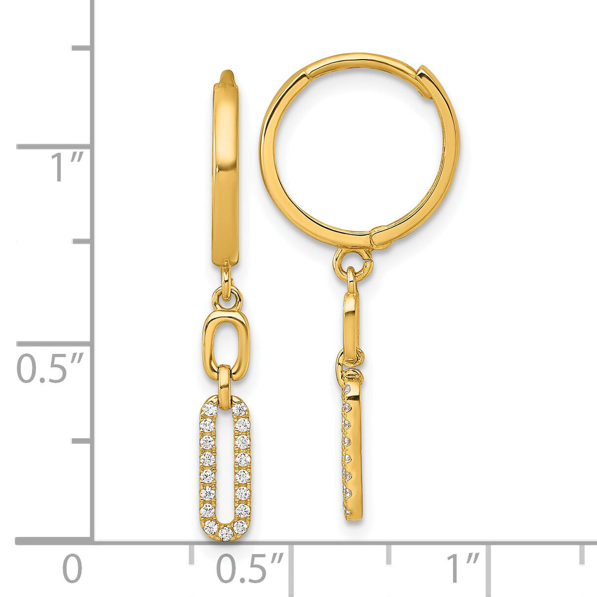 14k Polished Fancy CZ Link Dangle Hinged Round Hoop Earrings-YE2276