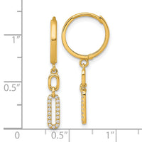 14k Polished Fancy CZ Link Dangle Hinged Round Hoop Earrings-YE2276