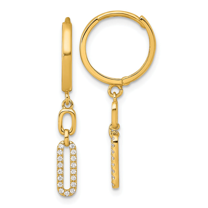 14k Polished Fancy CZ Link Dangle Hinged Round Hoop Earrings-YE2276
