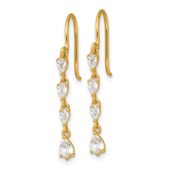 14k Polished Fancy CZ Teardrop Dangle Earrings-YE2278