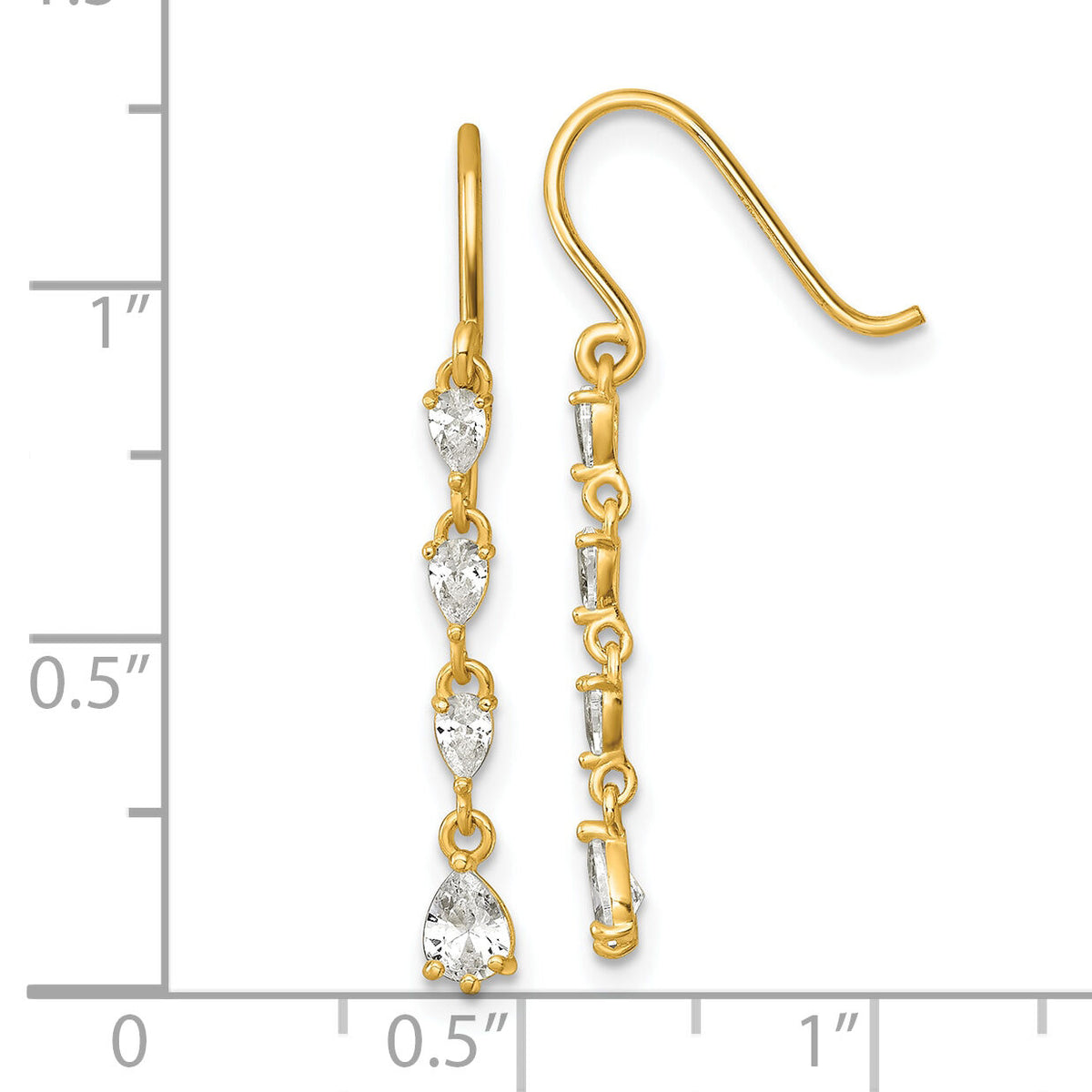 14k Polished Fancy CZ Teardrop Dangle Earrings-YE2278