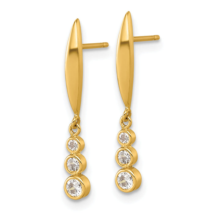 14K Polished CZ Dangle Post Earrings-YE2279