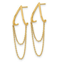 14k Polished V Design with Dangle Chain Post Earrings-YE2281