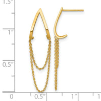 14k Polished V Design with Dangle Chain Post Earrings-YE2281