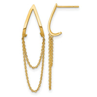 14k Polished V Design with Dangle Chain Post Earrings-YE2281